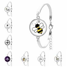 HOT! 2019 novas senhoras bonito dos desenhos animados abelha pintura pulseira fada abelha vidro convexo redondo senhoras pulseira presente jóias 2024 - compre barato