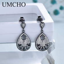 UMCHO-pendientes de plata maciza 925 para mujer, joyería fina hecha a mano, con Clip de espinela negra Nano, para regalos de cumpleaños 2024 - compra barato