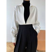 New 2021 Women White Blouse Spring Long Shirts Casual Oversize Pullovers Deep V-Neck Blouse Office Lady Street Shirts Coats 2024 - buy cheap