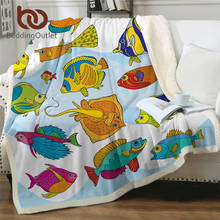 Красочное одеяло BeddingOutlet с изображением рыбы и шерпы, морское живое одеяло, мультяшное одеяло для кровати для детей, покрывала для океана 2024 - купить недорого