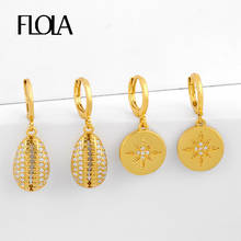 FLOLA Crystal Gold Shell Drop Earrings For Women Round Small Star Earrings Micro Pave CZ Zirconia Summer Huggie Jewelry erss76 2024 - buy cheap