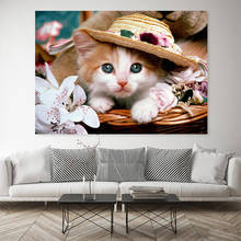 Pintura a óleo gato bonito animais posters e cópias da arte da parede imagem cuadros para o quarto sala de estar decoração casa sem moldura 2024 - compre barato