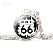 Highway Road Sign Route 66 Button Necklace Glass Cabochon Jewelry Keyring Fashion Route 66 Pendant Keychains Gifts for Traveler 2024 - buy cheap