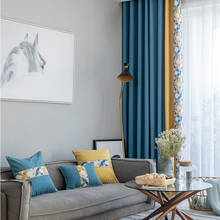 Cortinas gruesas nórdicas para sala de estar, dormitorio, persianas geométricas de lujo, cortinas azules y amarillas, tratamiento aislante para ventana 2024 - compra barato
