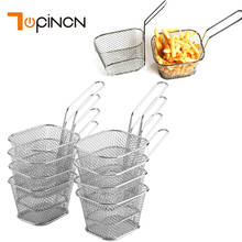 Cesta de batatas fritas de aço inoxidável, 8 peças, mini coador, ferramenta de cozinha, cesta escorredor de batatas fritas 2024 - compre barato