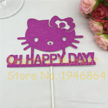 Золотой Розовый Блестящий Топпер для торта Kitty Топпер для торта с кошкой первый день рождения торт палочка Счастливый День торт украшение девочка Baby Shower 2024 - купить недорого