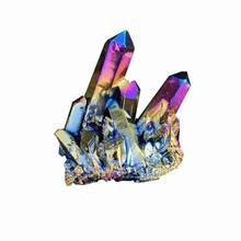 Ornamentos de pedra mineral raro 1 peça, ornamento galvanizado colorido de pedra áspera de titânio de arco-íris com cristal de quartzo natural 2024 - compre barato