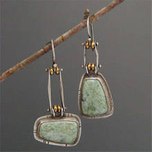 2020 New Boho Bag Shape Asymmetric Geometric Drop Earring Vintage Antique Silver Green Stone Tribal Dangle Earrings for Women 2024 - buy cheap