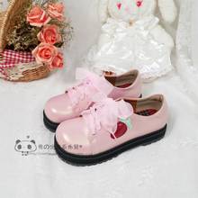 Zapatos japoneses de lolita para mujer, calzado de princesa kawaii con encaje de fresa, de cabeza redonda, tacón grueso, cosplay 2024 - compra barato