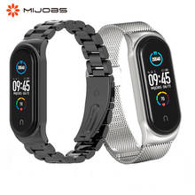 Mi banda 6 pulseira de pulso metal para xiaomi mi banda 6 5 pulseira relógio inteligente pulseira de aço inoxidável miband 3 5 4 cinta acessórios 2024 - compre barato