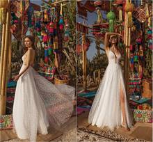 2020 A Line Wedding Dresses Spaghetti Straps High Split Lace Appliques Bridal Gowns Backless Sweep Train Plus Size Wedding Dress 2024 - buy cheap