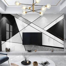 3D-обои на заказ wellyu, современные минималистичные черно-белые геометрические комбинированные графические фрески для гостиной, серые мраморные обои 2024 - купить недорого