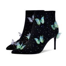 Mulheres strass cristal 3d borboleta decoração tornozelo botas combinar cores stilettos salto alto camurça sapatos de couro novo 2022 2024 - compre barato