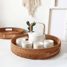 2 Sizes Round Cracker Tea Storage Tray Bread Basket Rattan Woven Storage Snack Fruit Plate Hotel Essential Oil Tray With Handle 2024 - buy cheap