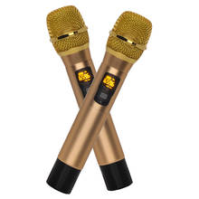 Microfone sem fio uhf com dois microfones, transmissor dinâmico profissional para estúdio, karaokê 2024 - compre barato
