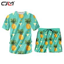 CJLM-Camiseta de manga corta con estampado de piña en 3D para hombre, conjunto de 2 unids/set, Tops + Pantalones cortos informales, traje de moda con estampado de cuerpo completo 2024 - compra barato