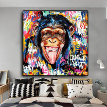Pintura abstrata de tela de macaco, arte de rua grafite, poster e impressões, imagens coloridas de arte de parede para sala de estar 2024 - compre barato