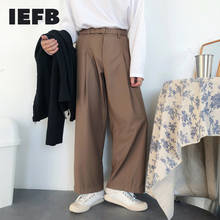 IEFB-pantalones de pierna ancha para hombre, ropa informal vintage con cinturón, holgados, combina con todo, Otoño, 2021, 9Y962 2024 - compra barato