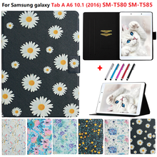 For Samsung Galaxy Tab A 10 1 2016 SM T580 T585 Case Stand Tablet Coque for Samsung Tab A A6 10.1 2016 Funda Flower Tablet Cover 2024 - buy cheap