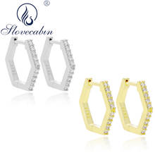 Slovecabin-pendientes de aro de Plata de Ley 925 para mujer, aretes Huggies hexagonales de circonia cúbica transparente para mujer, joyería fina de plata 925 de lujo 2024 - compra barato