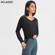 Nclagente camiseta esportiva feminina folgada, manga longa, roupa para yoga, treino, corrida, atlética, elástica respirável, fitness 2024 - compre barato