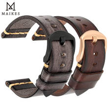 Maikes pulseira de relógio de couro de vaca, artesanal, pulseira vintage com fivela de aço inoxidável para panomega seiko 2024 - compre barato