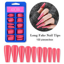 100pcs Long Coffin Fake Nails Tips Press On Nails With Designed Pure Color Ballerina Full Cover for Artificial False Nails Tips 2024 - buy cheap