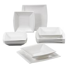 Malacasa série blance 12-piece cerâmica porcelana placas define com 6 * sopa jantar pratos serviço de louça para 6 pessoa 2024 - compre barato