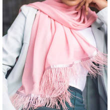 Fashion Single-Side Feather Chiffon Scarves femme Hijabs Pashmina Turban Malaysia Muslim Women Plain Headscarf Wrap Long Shawl 2024 - buy cheap