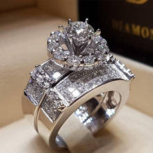 Элегантные романтические женские Кристальные белые круглые кольца, набор роскошных серебряных обручальных колец, винтажные Свадебные Кольца для женщин 2024 - купить недорого