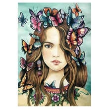 5d diy bordado menina e borboleta imagem mosaico pintura de paisagem conjunto de arte pintura de diamante decoração xn455 2024 - compre barato