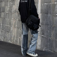 Мужские джинсы в стиле High Street, прямые свободные джинсовые брюки в стиле ретро, с вышивкой, с завязками, в стиле хип-хоп 2024 - купить недорого