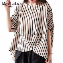 Max LuLu новый китайский летний модный стиль уличная одежда женские льняные Топы женские винтажные полосатые рубашки шифон большие блузки 2024 - купить недорого
