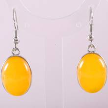 Natural Stone Dangle Earrings For Women Yellow Jades Oval Beads Stainless Steel Earrings 1Pair U450 2024 - buy cheap