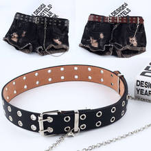 Moda harajuku cinto de corrente do punk feminino ajustável preto duplo/único ilhó ilhó grommet metal fivela de couro para jeans 2024 - compre barato