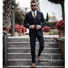 Black Plaid Men Suits Peaky Blinders Three Pieces Suit Designer Wedding Tuxedos Custom Made Mens Jacket Vest Pants 2024 - buy cheap