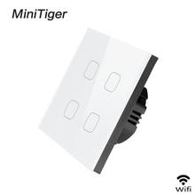 Minitiger Smart Home 4 Gang 1 way Wireless WiFi EU Standard Touch Switch Wall Light Switch,White Luxury Crystal Glass 2024 - buy cheap