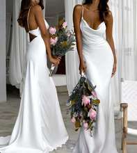 Long Cowel Neckline White Mermaid Wedding Dresses Sexy Criss Cross Back Satin Abendkleider Maxi Bridal Gowns for Women 2024 - buy cheap