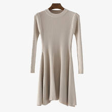 Vestido camisola grosso feminino 2019, vestido básico quente manga comprida linha a de malha elegante, de outono e inverno xz625 2024 - compre barato