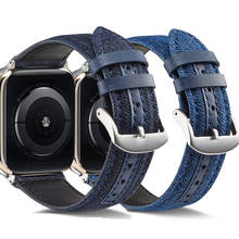 Correa de cuero Denim para Apple Watch, banda de 40mm, 44mm, 38mm, 42mm, pulsera deportiva para Iwatch Series 5 4 3 2 1 2024 - compra barato