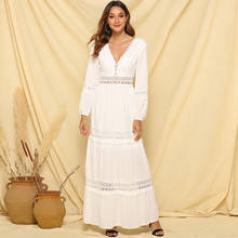 Jastie V-Neck Patchwork Lace Maxi Dresses for Women Chiffon Long Sleeve Spring Summer Dress Ruffle Boho Beach Long Dress Vestido 2024 - buy cheap