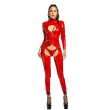 Jumpsuits Club Outfits For Women Faux Leather Gothic Thong Bandage Bodysuit Sexy Tight One Piece Outfit Night Club  Jumpsuit 2024 - buy cheap