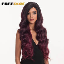 FREEDOM Lace Wig 28 inch Long Natural Wavy Red ombre blonde Wig Synthetic Wigs For Black Women Heat Resistant 2024 - buy cheap