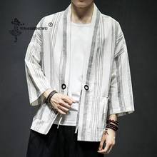 Kimono cardigan masculino, japonês kimono tradicional yukata, camisa casual, tecido de linho, casaco asiático 2024 - compre barato