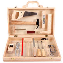 Kit de ferramentas de madeira infantis, kit de vida real para crianças, brinquedos de carpintaria, mantém a caixa, chave de fenda de martelo de madeira, presente de aniversário 2024 - compre barato