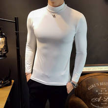 2019 new men's long-sleeved t-shirt Korean version of the self-cultivation elastic solid color tight bottoming shirt 2024 - buy cheap