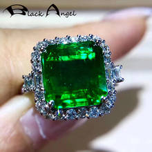 BLACK ANGEL 925 Silver Luxury Created Emerald CZ Square Green Tourmaline Gemstone Adjustable Ring For Women Jewelry Wedding Gift 2024 - buy cheap