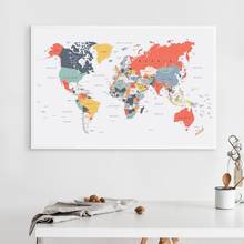 Mapa mundi, arte e pintura em tela colorida para parede, sala de estar, decoração sem moldura, cartaz 2024 - compre barato