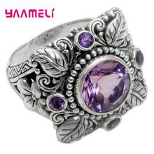 Anillo de Plata de Ley 925 auténtica para mujer y niña, joyería elegante, dijes, cristal rosa, flor hueca Retro, regalo de aniversario 2024 - compra barato