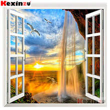 Kexinzu-Pintura de diamante cuadrado completo 5D, bordado 3D de "cascada de ventana", punto de cruz, mosaico de diamantes de imitación, decoración del hogar, regalo Xy00 2024 - compra barato